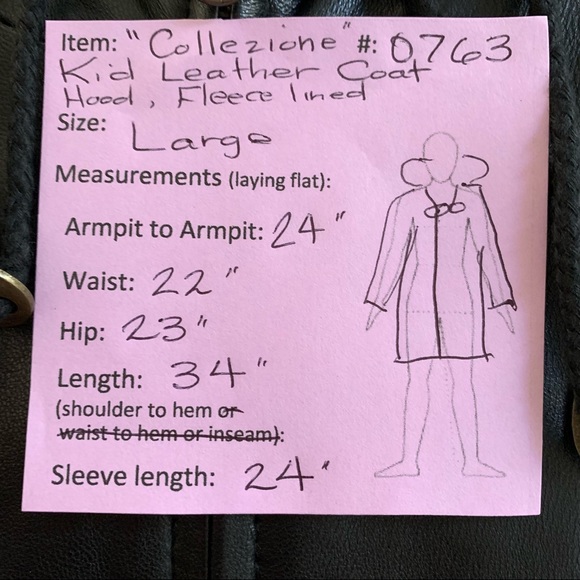 “Collezione” Kid Leather Jacket Coat Black Hood - Picture 12 of 12